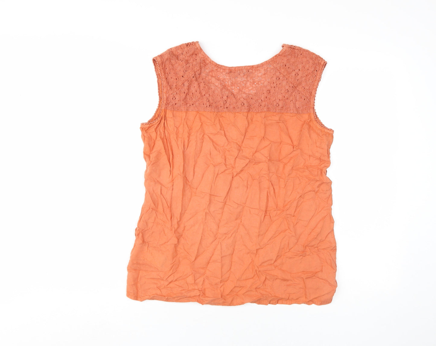 Klass Women's Orange Sleeveless Crochet Blouse