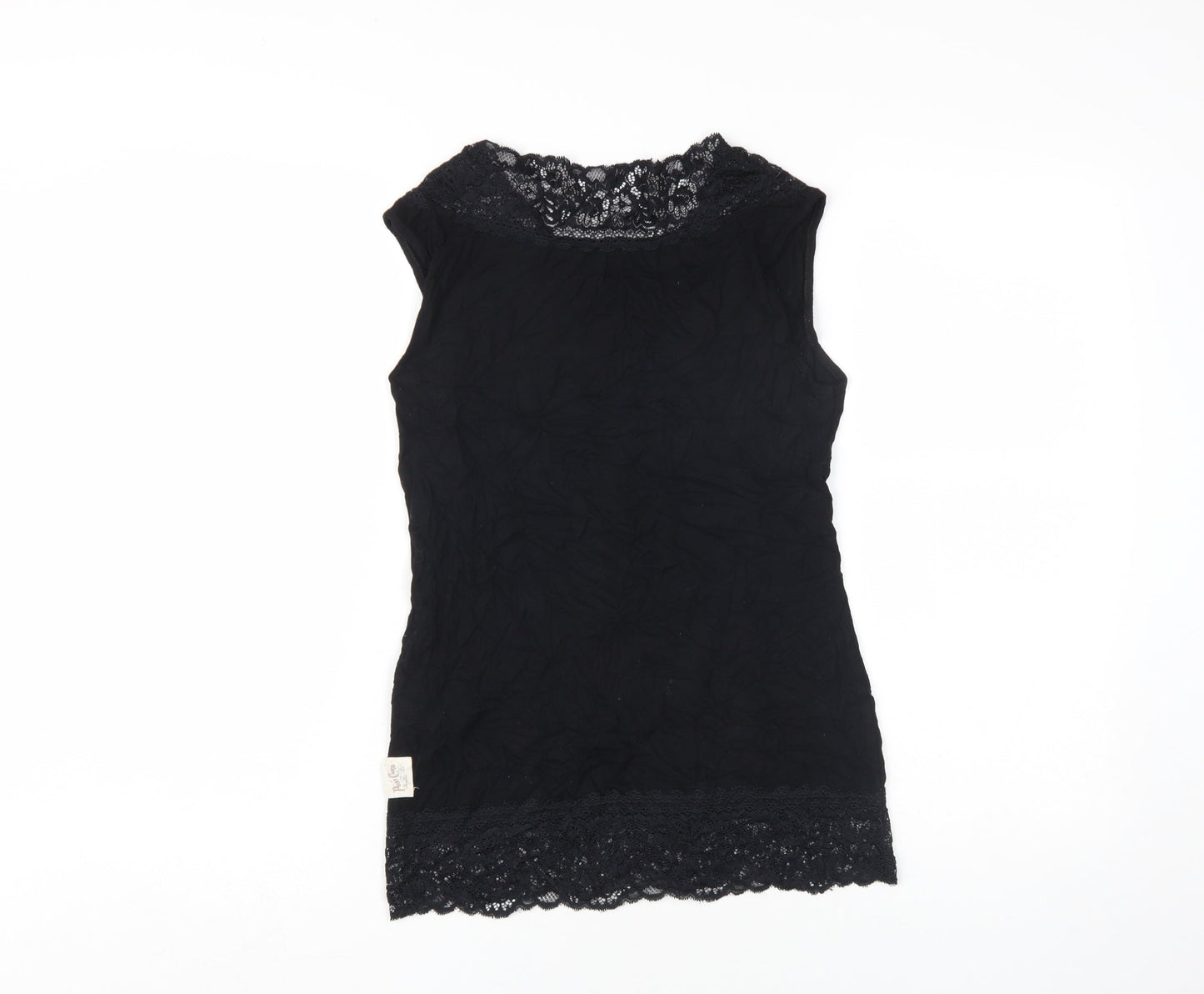 Post Card Women Black Sleeveless Basic Top