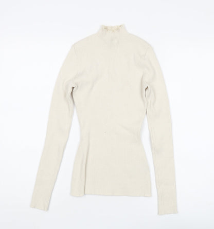 H&M Women's Beige Slim Fit Mock Neck Pullover - Size S