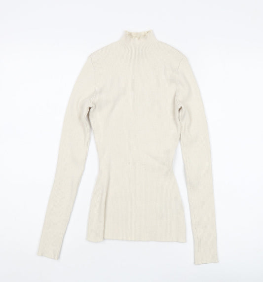 H&M Women's Beige Slim Fit Mock Neck Pullover - Size S
