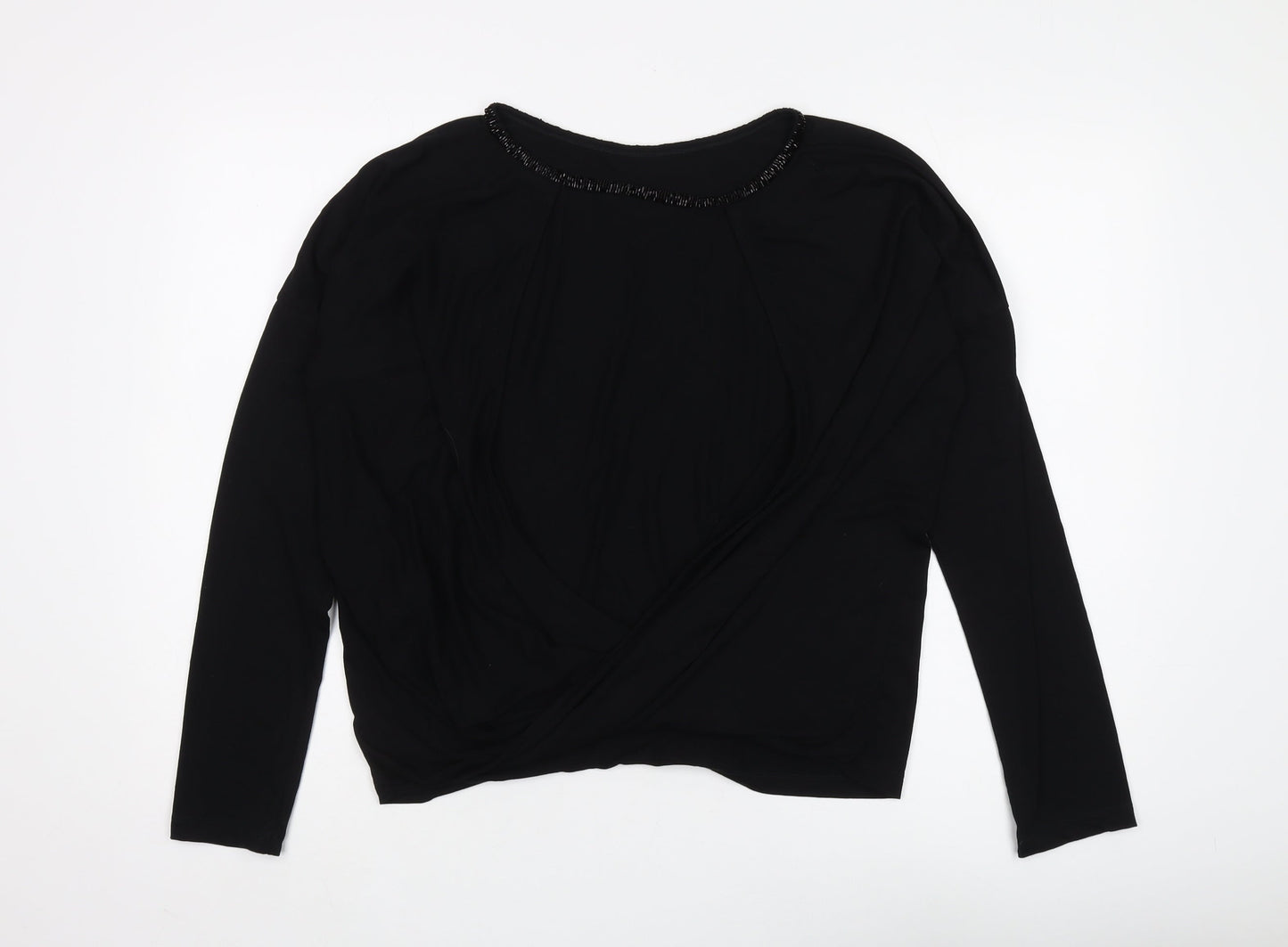 Religion Women's Black Beaded Wrap Blouse, Size S