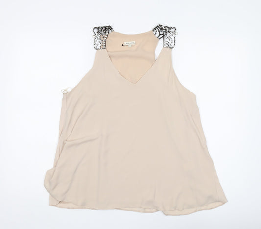 River Island Women's Beige V-Neck Tank Top