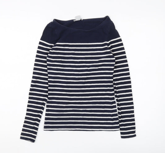 H&M Women's Black Striped Boat Neck Jersey T-Shirt Size 8