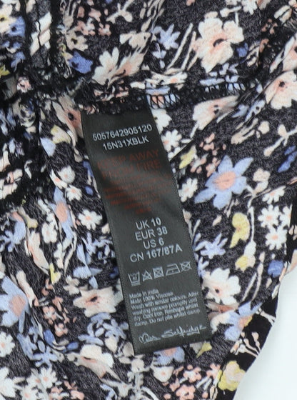 Close-up detail of Miss Selfridge Women's Floral Cropped Blouse, size 10