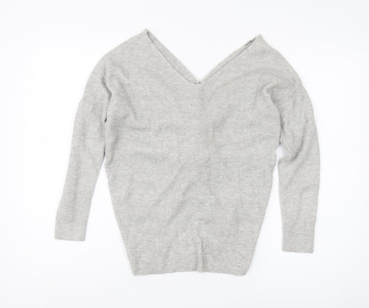 Topshop Women's Grey V-Neck Pullover Jumper Size 6
