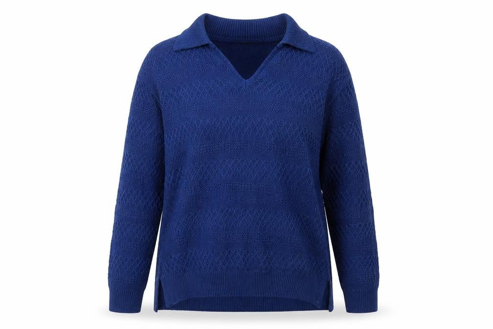 Isle Essentials Women's Blue V-Neck Pullover Jumper Size 14