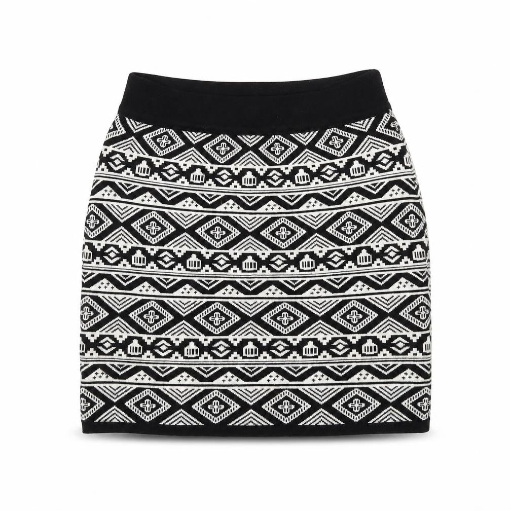 Apricot Women's Black Geometric Knee Length Skirt