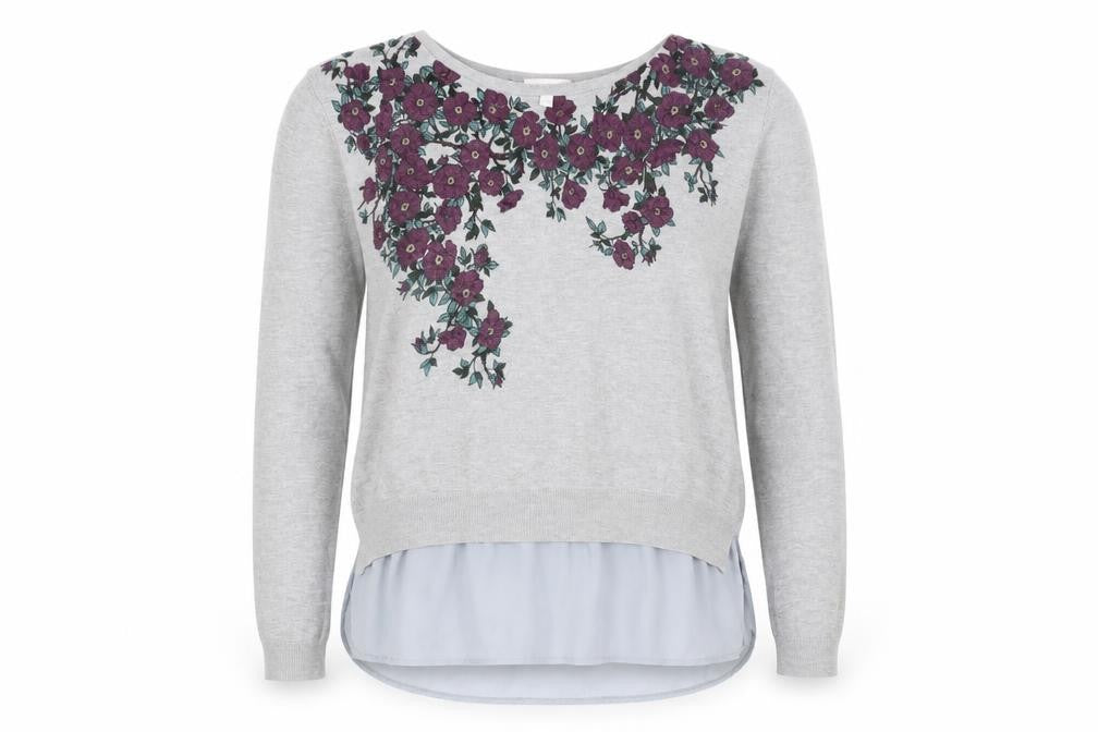Apricot Women's Grey Floral Embroidered Pullover Size 12