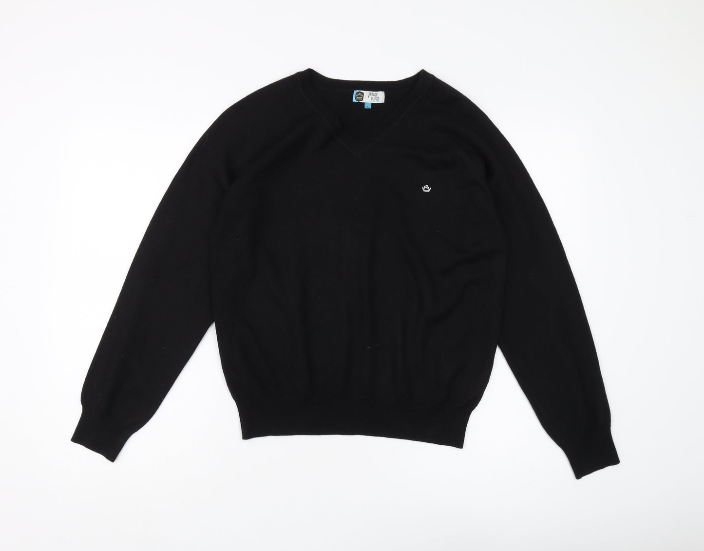 Vintage King Men's Black V-Neck Pullover Jumper L