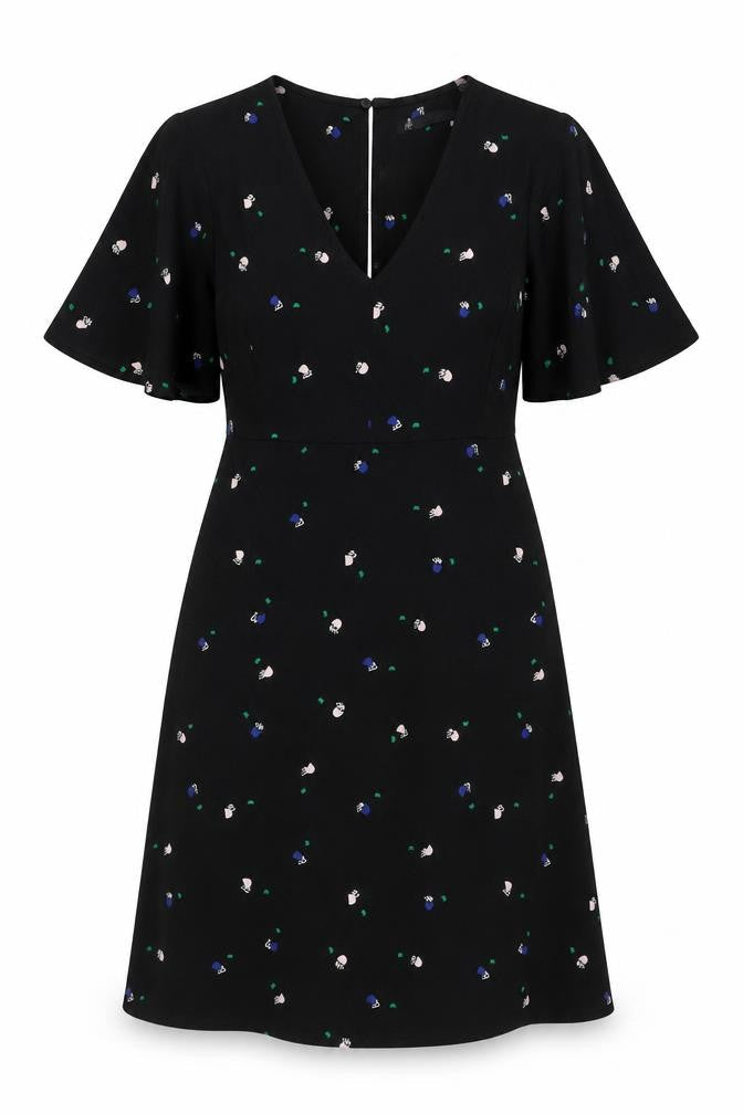 Marks & Spencer Women's Black Floral A-Line Dress, Size 8