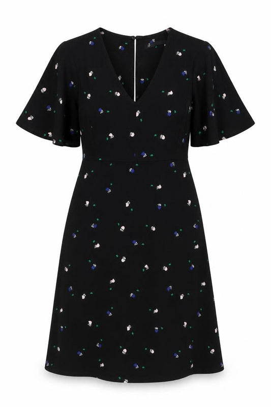 Marks & Spencer Women's Black Floral A-Line Dress, Size 8