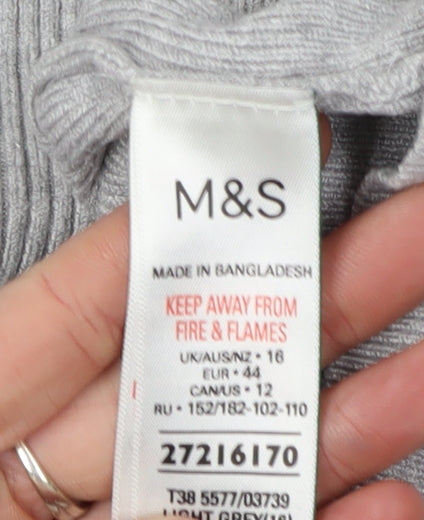 Marks and Spencer Women's Grey Mock Neck Jumper Size 16