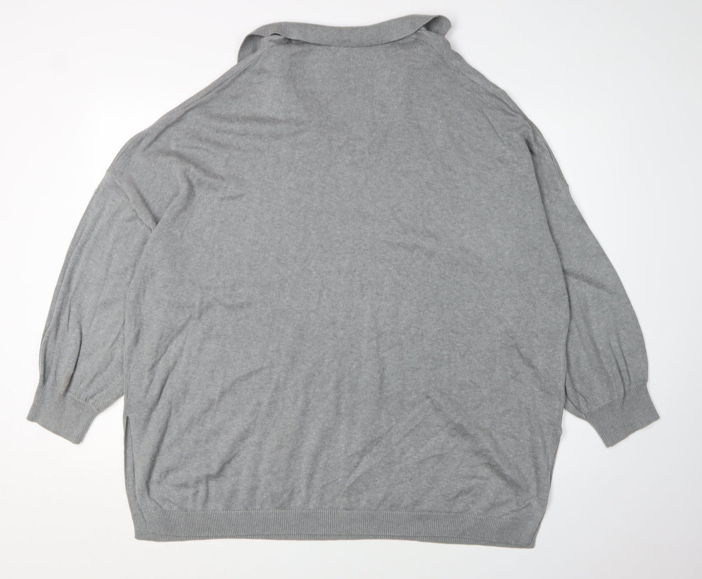 Threadbare Women's Grey Chunky-Knit V-Neck Jumper XL