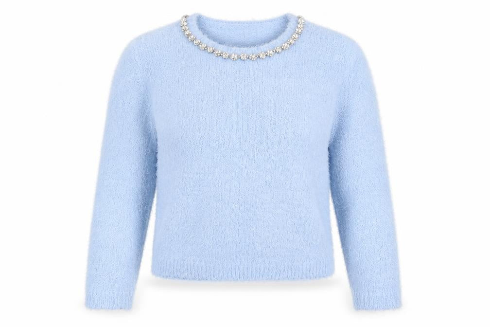 Lottie Loves Women's Blue Jewel Neck Pullover Jumper Size 16
