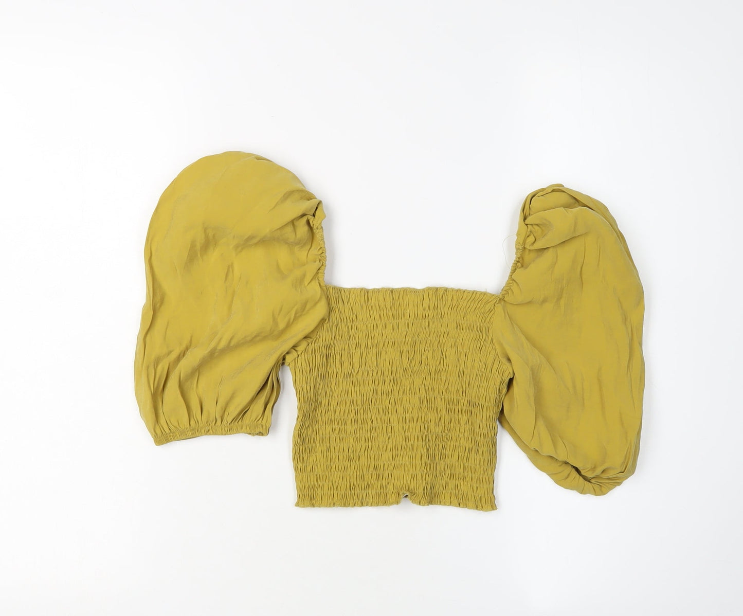ZARA Women's Yellow Cropped Blouse XS with Balloon Sleeves