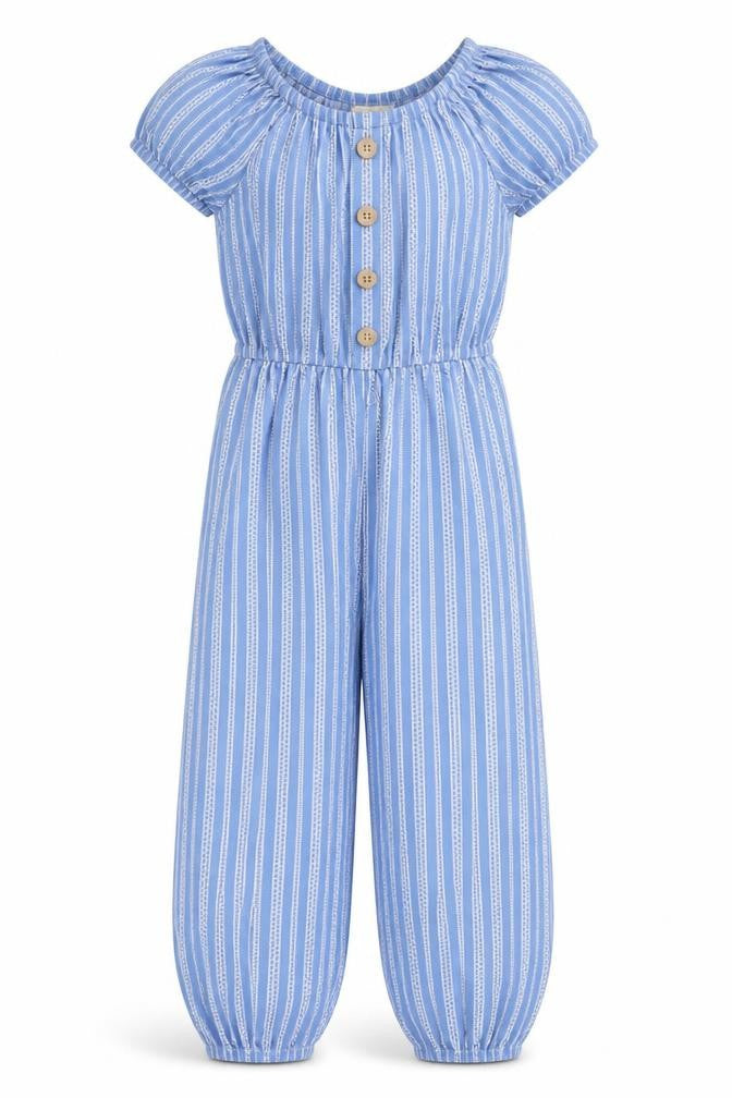Jenna & Jessie Girls Blue Striped Jumpsuit, Size 3 Years