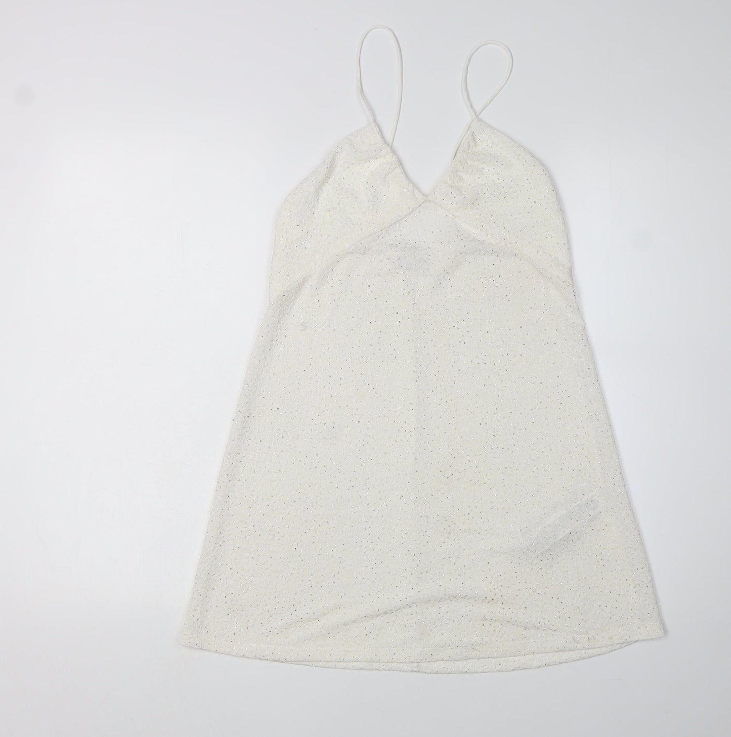 Zara Women's White Slip Dress, Size EUR 5 Sequin Accents