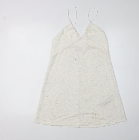 Zara Women's White Slip Dress, Size EUR 5 Sequin Accents