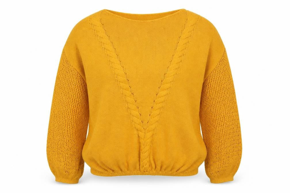 Joinus Women's Yellow Cable-Knit Pullover Jumper M/L