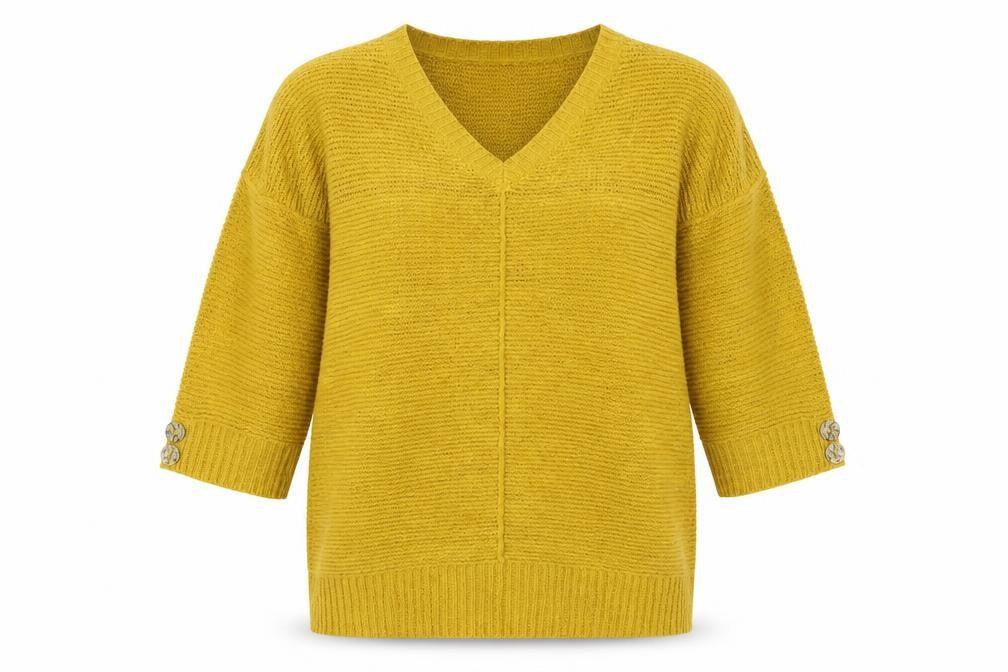 Wallis Women's Yellow V-Neck Pullover, Size M