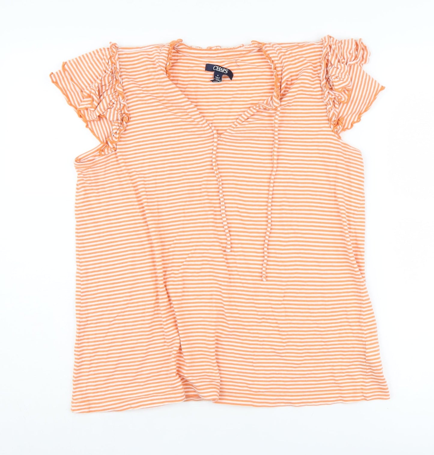 Chaps Women's Orange Striped T-Shirt, Size M