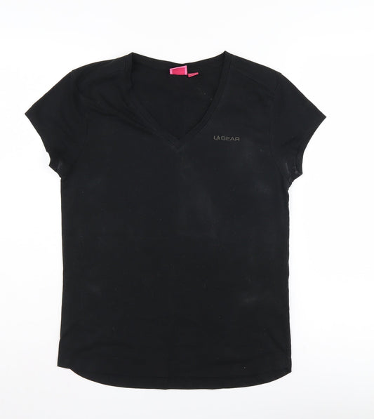 LA Gear Women's Black V-Neck T-Shirt Size 10