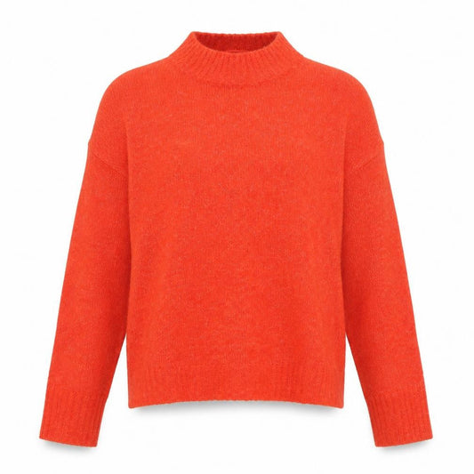 Front view of ICHI Women's Orange Mock Neck Jumper, size S