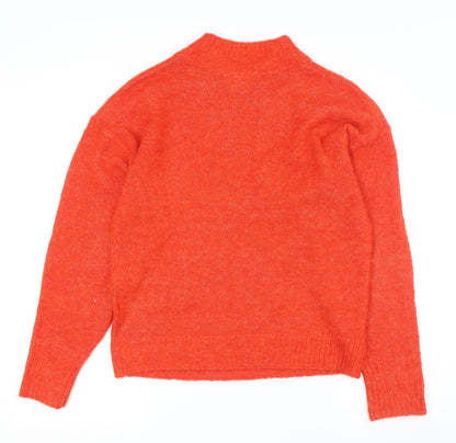 Back view of ICHI Women's Orange Mock Neck Jumper, size S