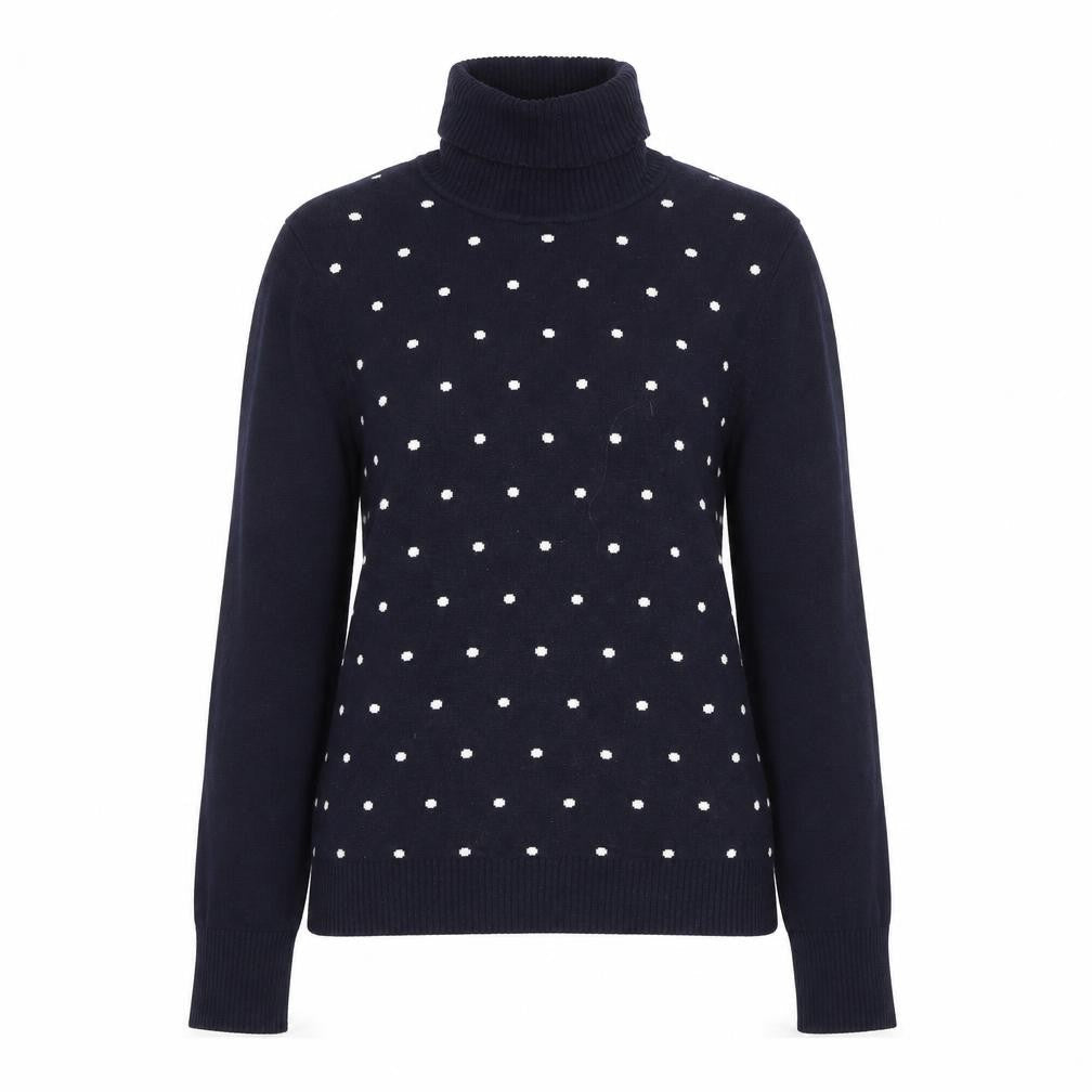 Peter Hahn Women's Blue Roll Neck Polka Dot Jumper Size 12
