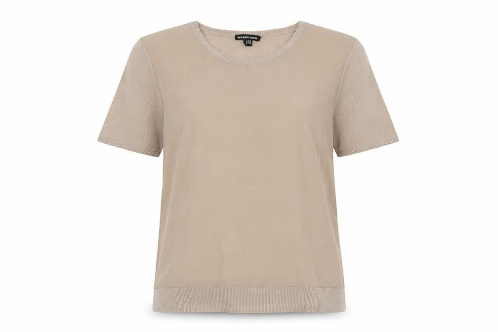 Warehouse Women's Beige Basic Crew Neck Top