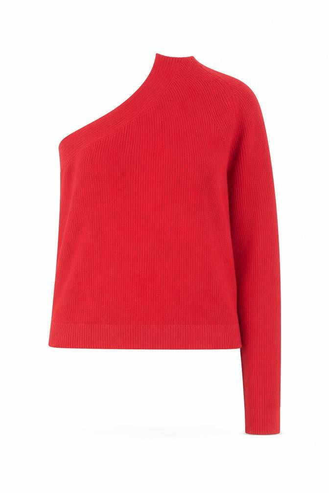 BRUSNIKA Red Pullover Jumper, Women's, M, Asymmetrical Sleeve