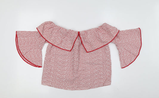Zara Women Red Stripe Off Shoulder Blouse Size 6