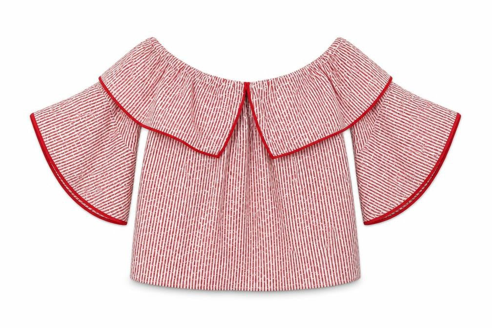 Zara Women Red Stripe Off Shoulder Blouse Size 6