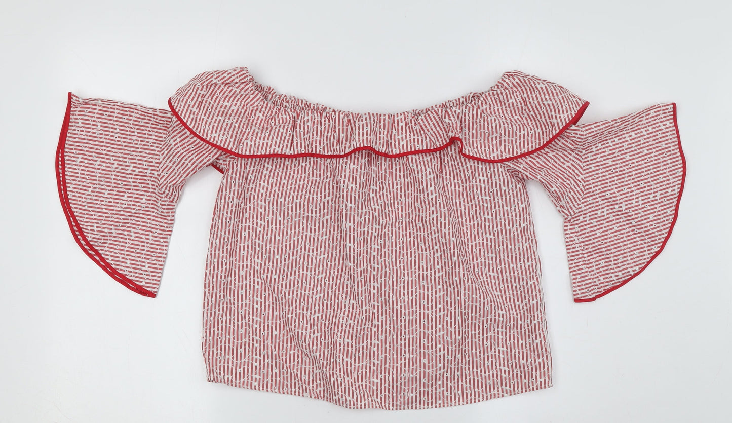 Zara Women Red Stripe Off Shoulder Blouse Size 6