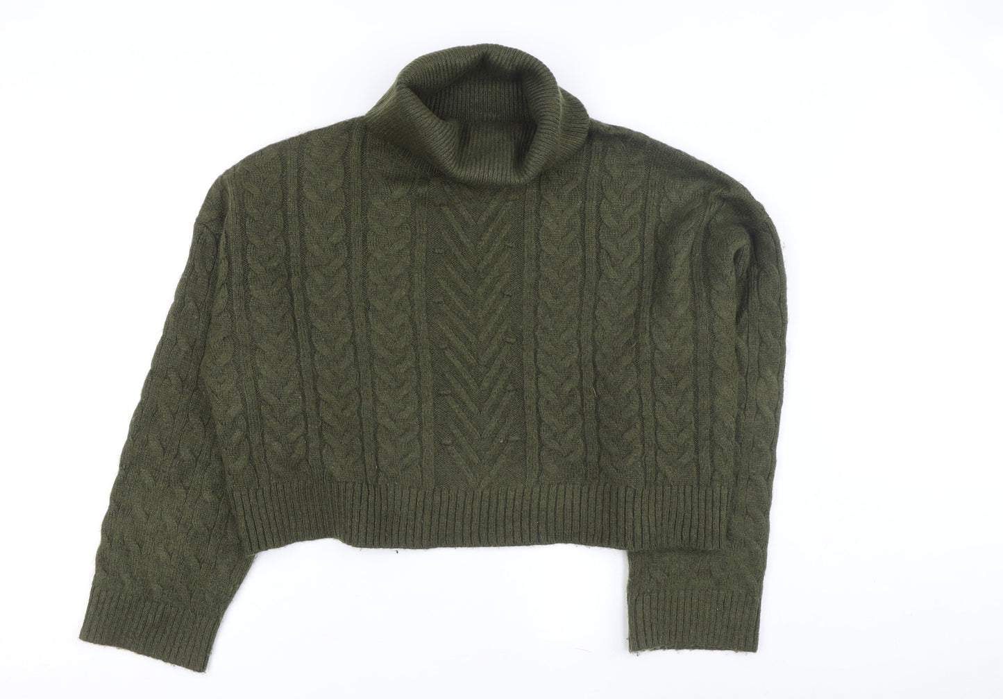 New Look Women's Green Roll Neck Cable-Knit Pullover