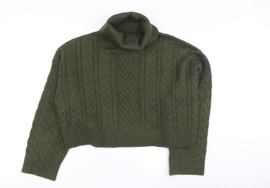 New Look Women's Green Roll Neck Cable-Knit Pullover