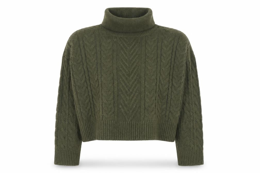 New Look Women's Green Roll Neck Cable-Knit Pullover