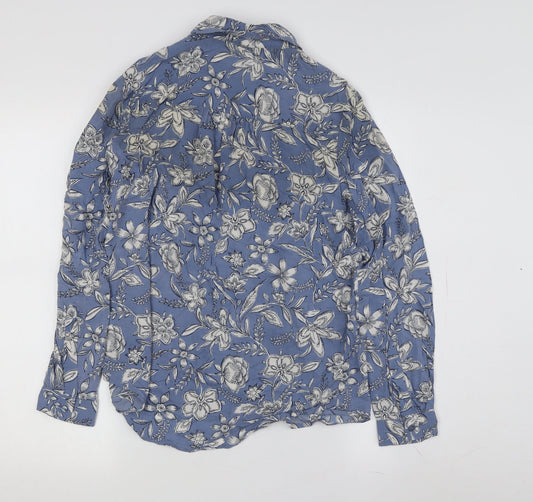 Marks and Spencer Women's Floral Blue Button-Up Shirt