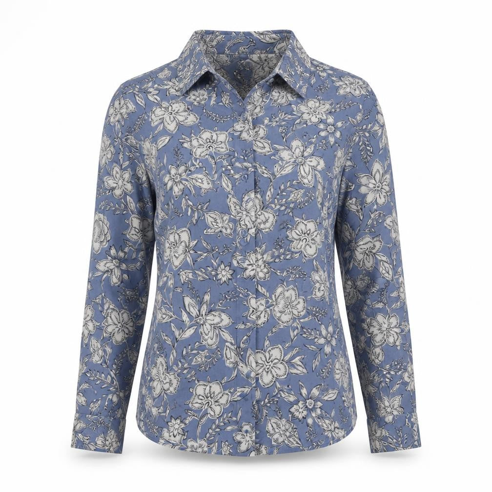 Marks & Spencer Women's Floral Blue Button-Up Shirt