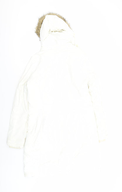 Back view of EDC by Esprit Women's White M Parka Coat, Winter Long Hooded
