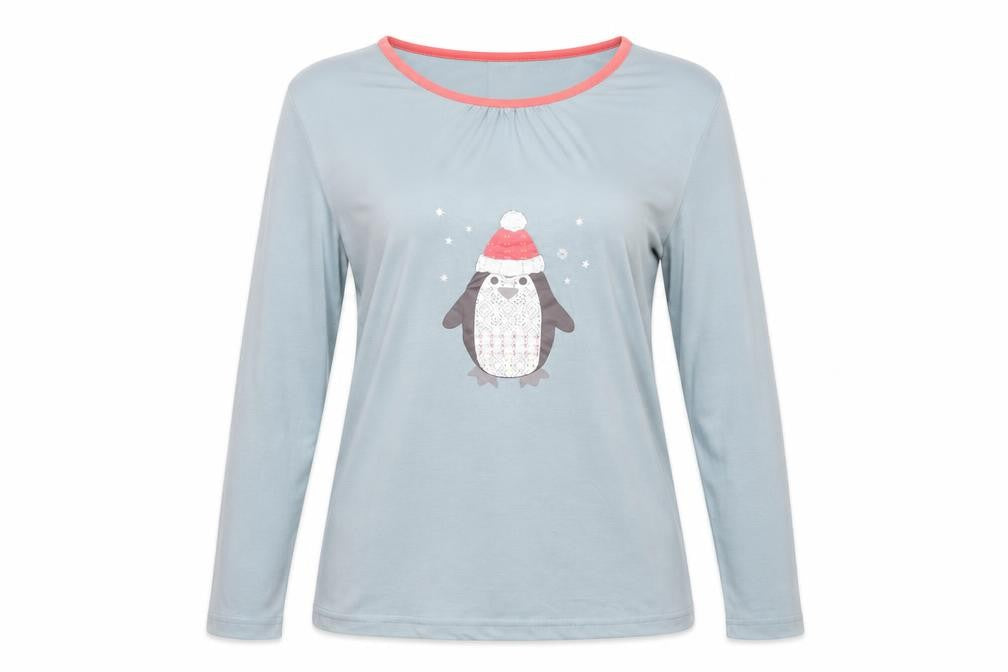 Damart Women's Blue Pyjama Top S Christmas Theme
