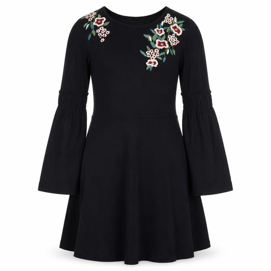 Red Herring Girls Black Floral A-Line Dress Size 12