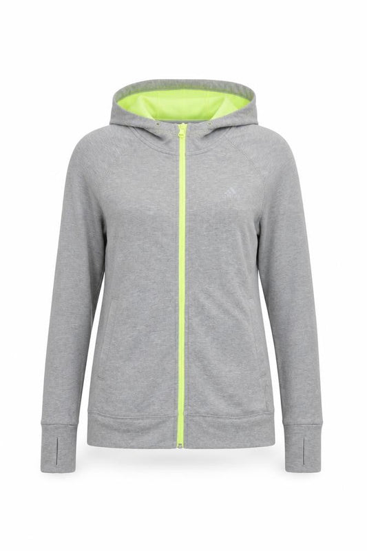 Front view of Adidas Women's Grey Full Zip Hoodie, size S