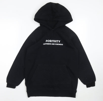 Threadgirls Boys Black Hooded Pullover, 13-14 Years, Graphic Print