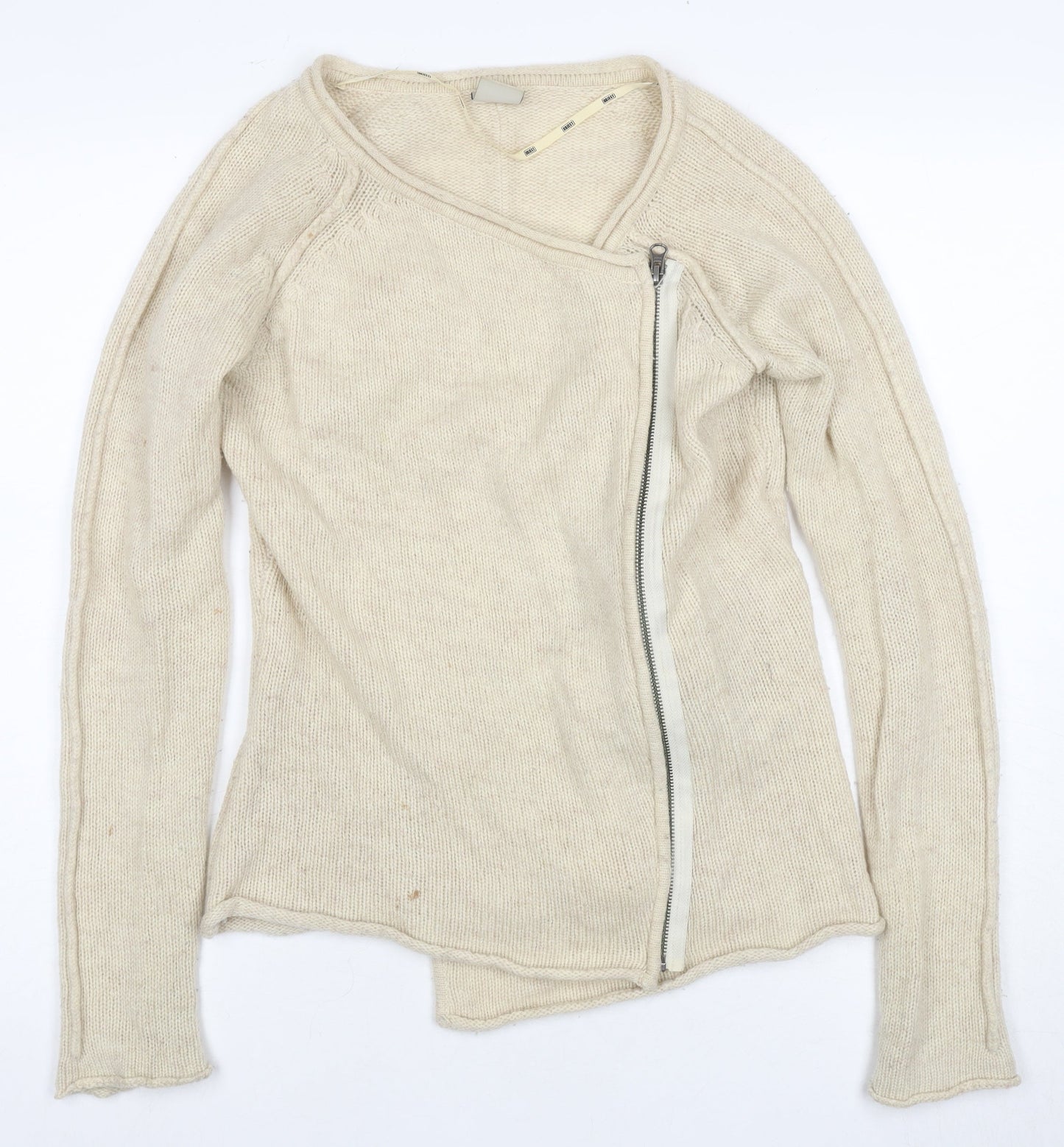 Object Women's Beige Full Zip Jumper, Size S, Casual Knit
