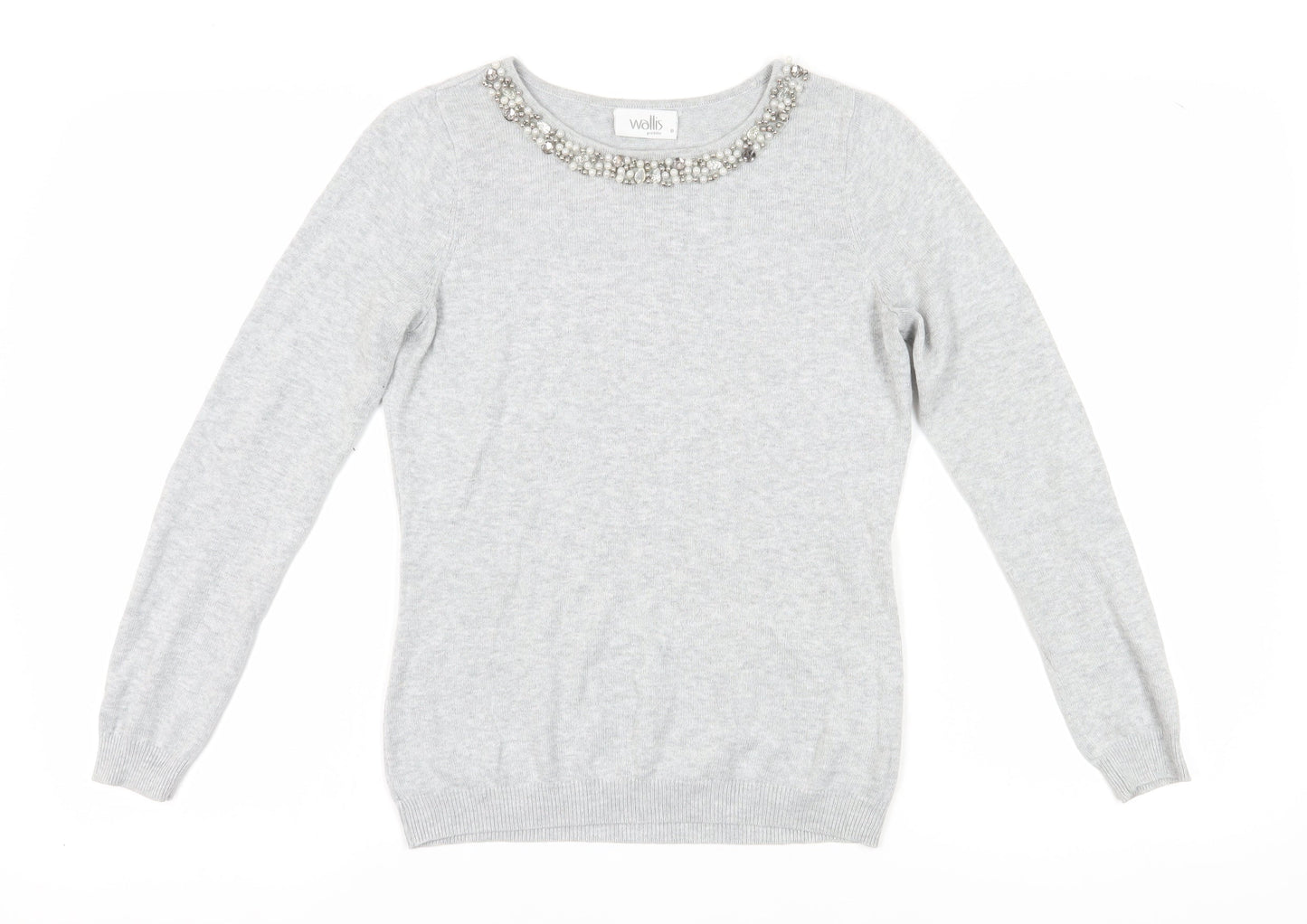 Wallis Petite Grey Beaded Crew Neck Women's Jumper Size 8