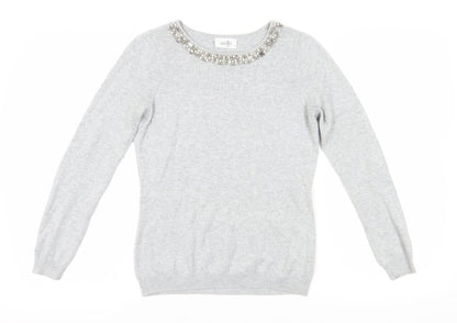 Wallis Petite Grey Beaded Crew Neck Women's Jumper Size 8