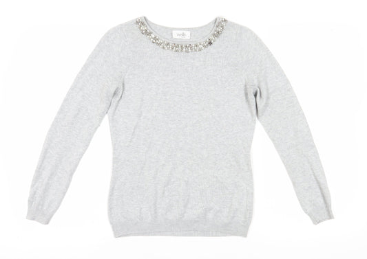 Wallis Petite Grey Beaded Crew Neck Women's Jumper Size 8