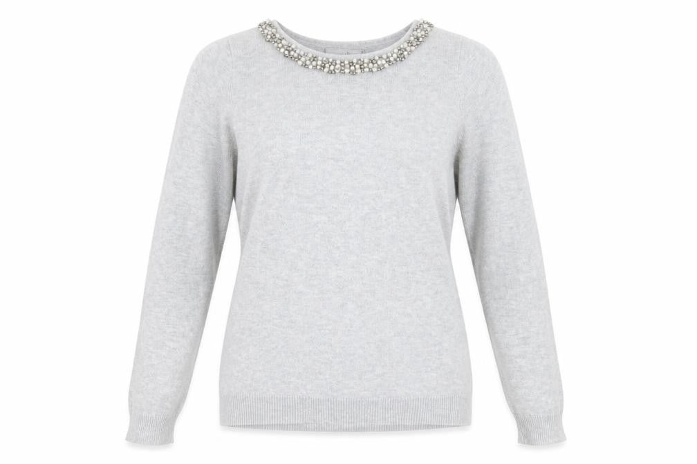 Wallis Petite Grey Beaded Crew Neck Women's Jumper Size 8