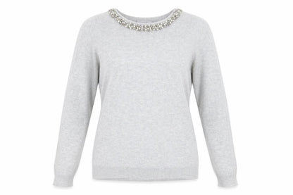 Wallis Petite Grey Beaded Crew Neck Women's Jumper Size 8